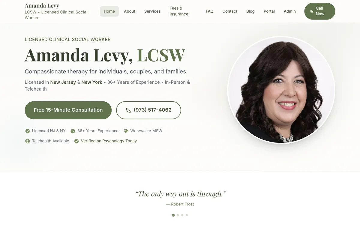 Amanda Levy, LCSW website screenshot